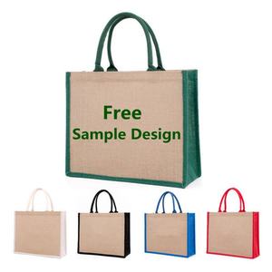 Sacs en toile de jute imperméables pour fabricants, vente en gros, sacs de shopping personnalisés avec logo, sacs de plage souvenirs, sacs fourre-tout pour femmes, sacs en jute bicolores - Product Image 2