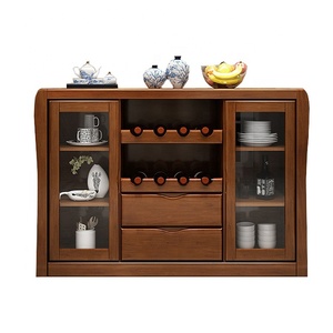 Muebles de Madera para Sala de Estar, Mesas Buffet con Puertas de Vidrio y Cajones, Color Marrón - Product Image 1