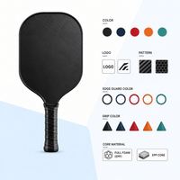 Raquette de pickleball avec poignée en cuir, noyau de 12 mm, forme allongée, forme standard, surface en graphite, protection des bords, amortisseur en silicone
