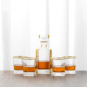 25 oz Gold Plated Glass Crystal Bourbon Decanter Set 5pcs <strong>Whiskey</strong> <strong>Jug</strong> for Household Use 750ml Capacity - Product Image 1