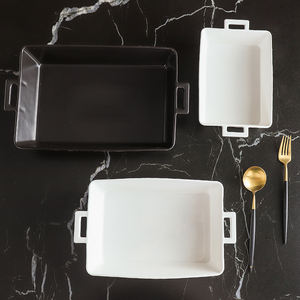 Plats à four rectangulaires en céramique et <span class=keywords><strong>porcelaine</strong></span> blanche nordique Towin, 10/12/14 pouces, écologiques, compatibles lave-vaisselle et micro-ondes - Product Image 2