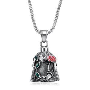 yunnique Retro Steel Bell Pendant Necklace With Rose Design <b>Titanium</b> Steel Gift Jewelry - Product Image 5