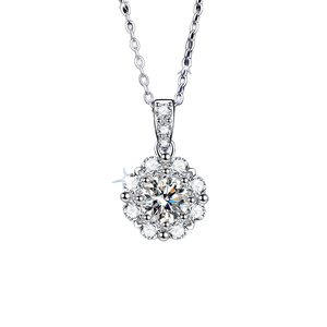 Collier flocon de neige en argent sterling 925 plaqué platine, serti clos, avec moissanite originale taille brillant 1 carat couleur D, testée - Product Image 1