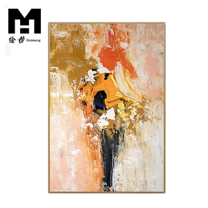 Lienzo abstracto moderno hecho a mano, arte de pared, negro, naranja, <span class=keywords><strong>abrazo</strong></span>, amante, decoración del hogar, pinturas - Product Image 1