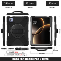 Casing pelindung seluruh bodi, casing pelindung tugas berat, tali bahu bawaan, dan standar putar, untuk Xiaomi Pad 7 Ultra 14 inci, 360
