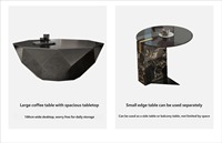 Nouvel ensemble de tables basses de luxe italiennes minimalistes et durables 2026 – Tables gigognes en marbre et acier inoxydable brossé pour salon
