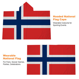 Cape à capuche Norvège avec <span class=keywords><strong>drapeau</strong></span> 3x5 pieds en polyester 100D – Équipement pour supporters de football – Bannière de la Fête Nationale Norvégienne - Product Image 3