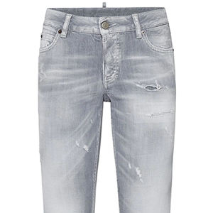 <span class=keywords><strong>Jeans</strong></span> da Donna Personalizzati a Vita Media <span class=keywords><strong>Grigio</strong></span> <span class=keywords><strong>Chiaro</strong></span> con Lavaggio Intenso, Effetto Usurato e Ricamo a Toppe, Modellanti - Product Image 3