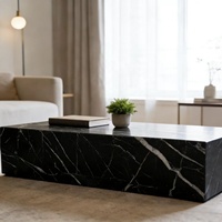Table basse moderne de luxe personnalisée en marbre noir avec base en pierre naturelle pour salon et tables centrales sur piédestal