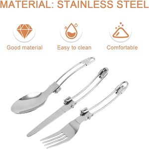 <span class=keywords><strong>Vajilla</strong></span> de viaje portátil, juego de cubiertos plegables de acero inoxidable, cuchara, cuchillo y tenedor con bolsa de almacenamiento para acampar, Picnic al aire libre - Product Image 5