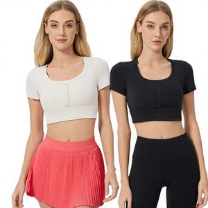 Nouveau style d'été – Haut de fitness court pour femme, respirant, extensible dans quatre directions, séchage rapide, léger, anti-transpiration, avec coussinet de poitrine intégré - Product Image 3