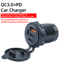 Cargador de Coche USB Impermeable de 3 Puertos con Interruptor de Botón, Doble PD+QC3.0, con Puerto USB Tipo-C Dual de 30w y Puerto USB Individual QC3.0 de 36w