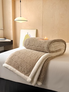 Phổ biến nhất hai lớp Sherpa lông cừu ném chăn biểu tượng tùy chỉnh Nap dệt kim màu tinh khiết cho mùa đông ấm áp điều kiện không khí Bìa - Product Image 2