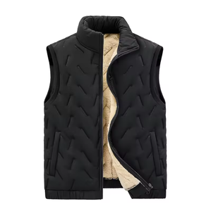 Veste de sport personnalisée pour homme, col montant, en coton pur épais et chaud, style doudoune, avec gilet en lin épais intégré. - Product Image 4
