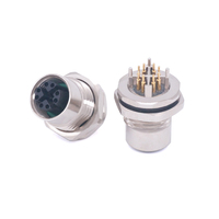 Conector de Montaje en Panel M12 X-Code de 8 Pines, Instalación Trasera, Fijación Frontal, IP67, Tipo Soldadura, Macho y Hembra