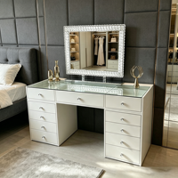 Coiffeuse blanche moderne avec miroir en cristal et 13 tiroirs, ensemble de table de maquillage pour chambre à coucher