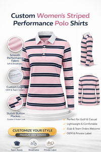 Polo de Manga Larga para Mujer con Logotipo Bordado Personalizado, Diseño a Rayas, Antiarrugas, Tela Suave y Elástica, Ropa de Golf - Product Image 4
