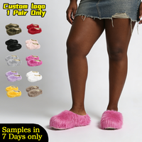Mules en peluche personnalisées avec logo, légères et confortables, en fausse fourrure épaisse, claquettes d'extérieur en EVA pour femmes