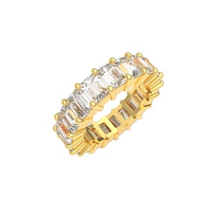 ชุดแหวนแต่งงานเพชรแล็บโกรว์ทรงเอเมอรัลด์ Qinglong Jewelry Lovers Gift พร้อมแหวนนิรันดร์ ชุบทองคำขาว 18k ได้รับการรับรองจาก IGI - Product Image 1