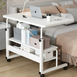 Bureau en bois multifonctionnel, polyvalent, pratique, durable, moderne, mobile, réglable en hauteur avec étagère de rangement pour usage domestique - Product Image 1
