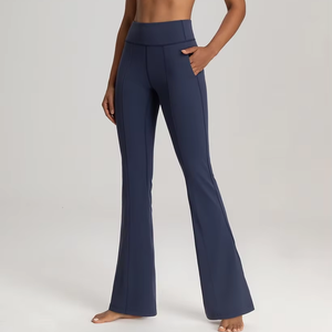 กางเกงโยคะทรงขาบานสำหรับผู้หญิง คุณภาพสูง ผลิตจากผ้าโพลีเอสเตอร์ผสมสแปนเด็กซ์ ยืดหยุ่น แห้งเร็ว ซึมซับความชื้น เหมาะสำหรับออกกำลังกายที่บ้าน - Product Image 1