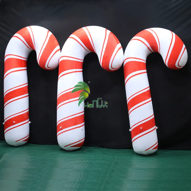Kerst Reclame Opblaasbare Candy Cane Met Harige Cover Yard Opblaasbare Candy Ballon