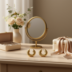 Orecchini a Cerchio Geometrici Dorati in Lega Placcata Oro, Orecchini a Perno Trendy alla Moda, Gioielli Unisex - Product Image 2