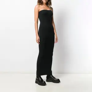 Wholesale Summer Sexy Beach Casual black Solid Maxi Dress Ladies Strapless Girl Women's Maxi Dress