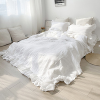 Housse de couette en lin vintage à volants, ensemble de literie avec logo personnalisé, 100% lin français, écologique, pour la maison et l'hôtellerie