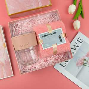 Ensemble cadeau de luxe pour femmes en gros, option économique, comprenant un verre, une serviette tournesol, un support de téléphone, pour mariage, avec logo personnalisé, rose - Product Image 4