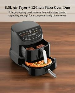 Four à friture à air double compartiment et appareil à pizza, pour cuisiner deux plats en même temps, avec une cuve familiale de 8,5 L et une plaque à pizza de 12 pouces, idéal pour les fêtes du week-end - Product Image 2