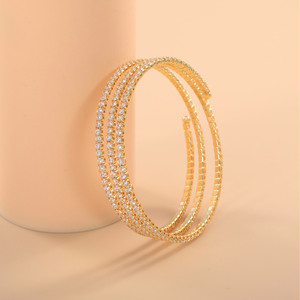 European American Fashion Jewelry 3 Row Zircon <b>Copper</b> Alloy Bracelet Claw Setting Full Diamond Open <b>Bangle</b> Party Jewelry - Product Image 4