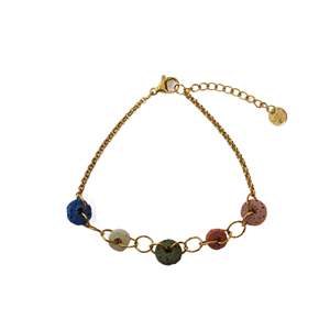 Fashion <b>Beaded</b> <b>Bracelet</b> PVD <b>Gold</b> Plated 316L Stainless Steel Sustainable Resistant Multi Color Stone Chain Link Jewelry - Product Image 1