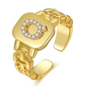 Bague initiale en laiton CZ 26 à la mode Bold Chunky Linked 14K 18K Plaqué or Zircon cubique Bague arrière ouverte pour unisexe - Product Image 3