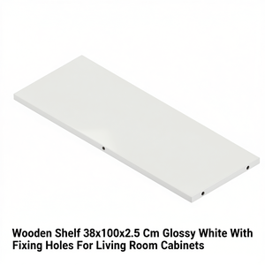 Wooden <b>Shelf</b> 38x100x2.5 Cm Glossy <b>White</b> With Fixing Holes For Living Room Cabinets - Product Image 2