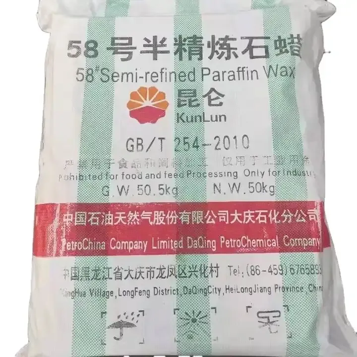 Kunlun Marca Totalmente Refinado Cera De Parafina/Cera De Parafina Semi Fina 58-60