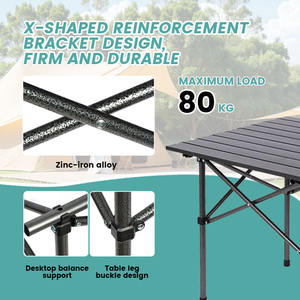 โต๊ะปิกนิกทรงสี่เหลี่ยมพับได้สีดำน้ำหนักเบาปรับแต่งได้สำหรับใช้งานกลางแจ้ง - Product Image 3