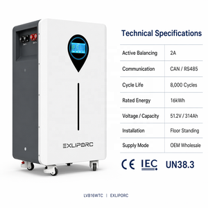 Batería de Almacenamiento de Energía LiFePO4 de 16 kWh, 314 Ah, 51.2 V, 8000 Ciclos, Equilibrio Activo, 2A, CAN, RS485, BMS, Fácil Instalación, OEM, Venta al Por Mayor - Product Image 1