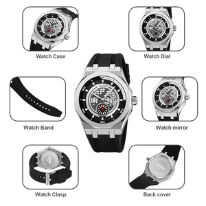 Reloj cronógrafo redondo para hombre, correa de silicona de lujo, reloj de cuarzo resistente al agua 30M, relojes al por mayor - Product Image 2