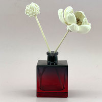 Expédition rapide, diffuseur de parfum en verre moderne carré à dégradé rouge, 100 ml, bouchon en liège, fond épais