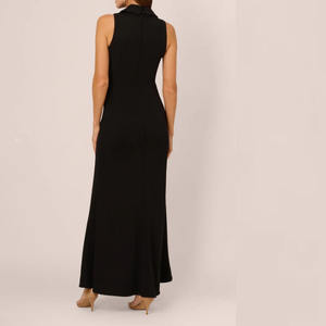 <span class=keywords><strong>Robe</strong></span> femme col festonné <span class=keywords><strong>smoking</strong></span> <span class=keywords><strong>robe</strong></span> sirène noir boutons sans manches <span class=keywords><strong>robe</strong></span> élégante fermeture éclair arrière <span class=keywords><strong>robe</strong></span> maxi fente avant douce - Product Image 5