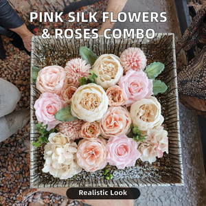 Combo <span class=keywords><strong>de</strong></span> fleurs artificielles faites à la main pour le bricolage <span class=keywords><strong>de</strong></span> bouquets <span class=keywords><strong>de</strong></span> <span class=keywords><strong>mariée</strong></span> <span class=keywords><strong>de</strong></span> mariage Mélange <span class=keywords><strong>de</strong></span> roses en soie <span class=keywords><strong>rose</strong></span> <span class=keywords><strong>et</strong></span> <span class=keywords><strong>de</strong></span> pivoines avec tiges - Product Image 2