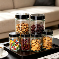 Pot de conservation alimentaire en verre hermétique rond de 500 ml avec couvercle noir pour miel, épices, fruits secs, confiture, noix, beurre de cacahuète
