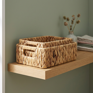 <b>Rectangular</b> Natural Water Hyacinth <b>Storage</b> <b>Basket</b> With Handles Rustic Multi Purpose Organizing Tray For Home Desktop Neatening - Product Image 2