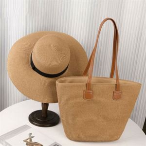 Sac de plage et chapeau unisexe en paille de papier, style décontracté à large bord, pour l'été, les vacances, la pêche et le ski - Vente en gros - Product Image 5