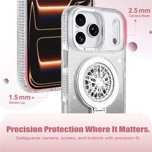 Funda de Teléfono TPU PC con Brillantina y Diamantes Incrustados para <span class=keywords><strong>iPhone</strong></span> 17 16 15 Pro Max con Soporte Giratorio de 360 Grados - Product Image 6