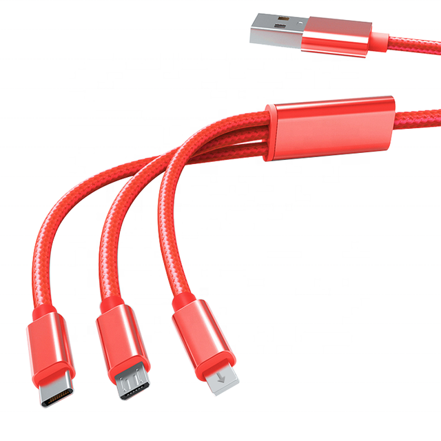 High Quality 1.2m 3-in-1 Fast Charging Micro Type C USB Charger Cable Copper Wire Nylon Multi-Port USB Data Cable for IOS