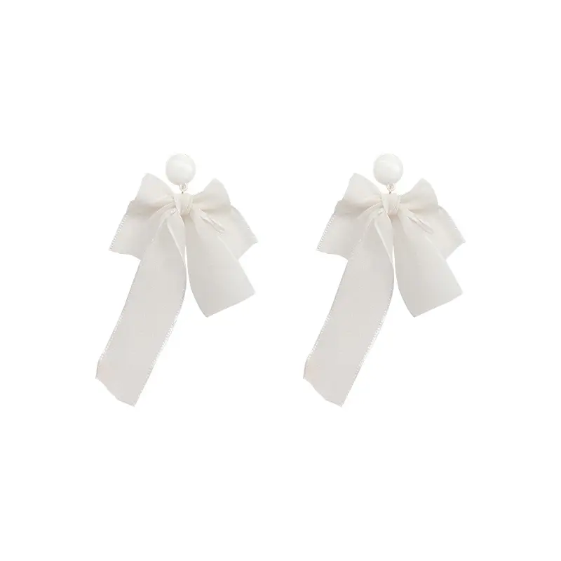 Boucles d'oreilles avec nœud papillon pour femmes, pendantes, tissu Transparent, adorable, coréenne, à la mode, bijoux cadeau, noir et blanc