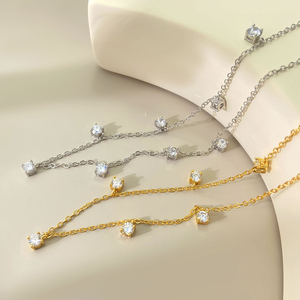 Collier tendance simple avec petite chaîne ronde en CZ, bijoux minimalistes plaqués or 18 carats, collier empilable disponible pour femmes - Product Image 3