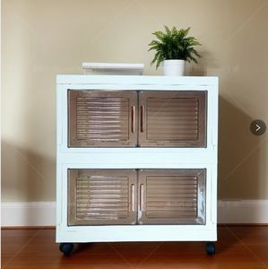 Puerta abierta lateral de 2 capas apilable hogar transparente ropa de gran capacidad juguetes caja de plástico plegable con ruedas - Product Image 2